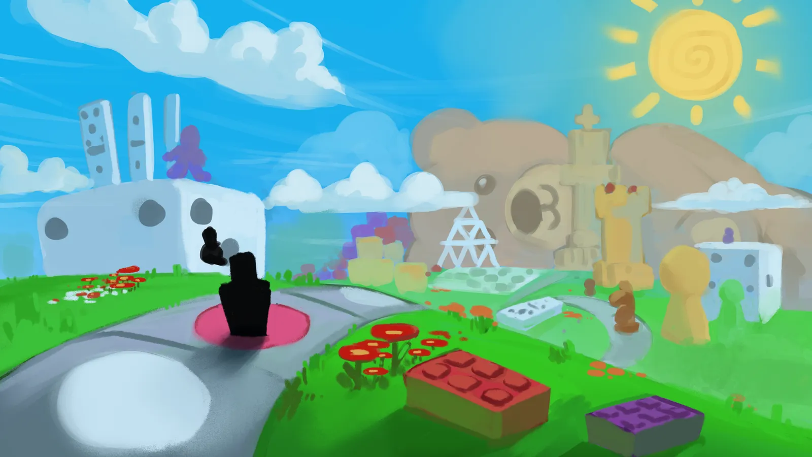 Egg Hunt 2026 world art: sunlit toy-block hills